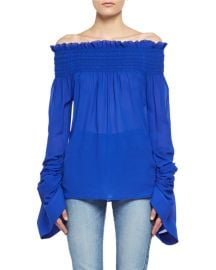 Saint Laurent Silk Georgette Off-the-Shoulder Top   Neiman Marcus at Neiman Marcus